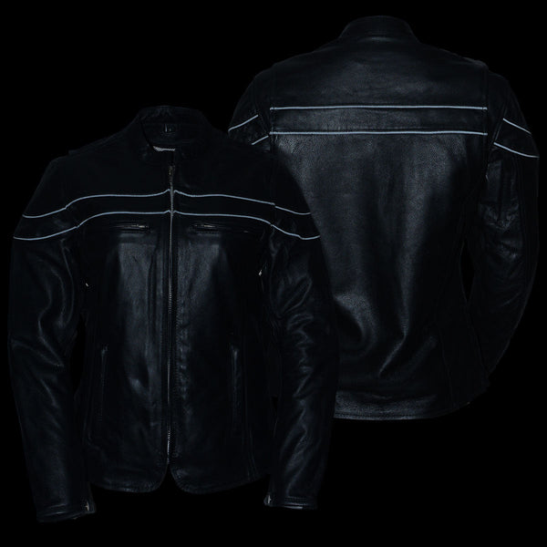 Milwaukee Leather LKL27008 Women's Premium Black Leather Motorcycle Rider Jacket with CE Armor Protection