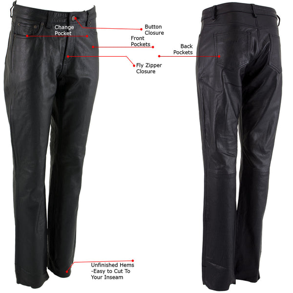 Milwaukee Leather LKM5719 Women's Black Buffalo Leather Motorcycle Riding Pants, Boot Cut, Unhemmed