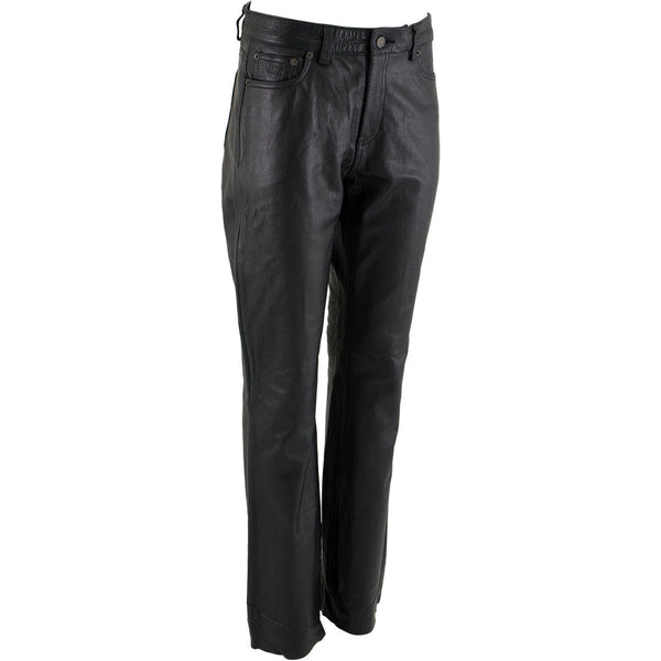 Milwaukee Leather LKM5719 Women's Black Buffalo Leather Motorcycle Riding Pants, Boot Cut, Unhemmed