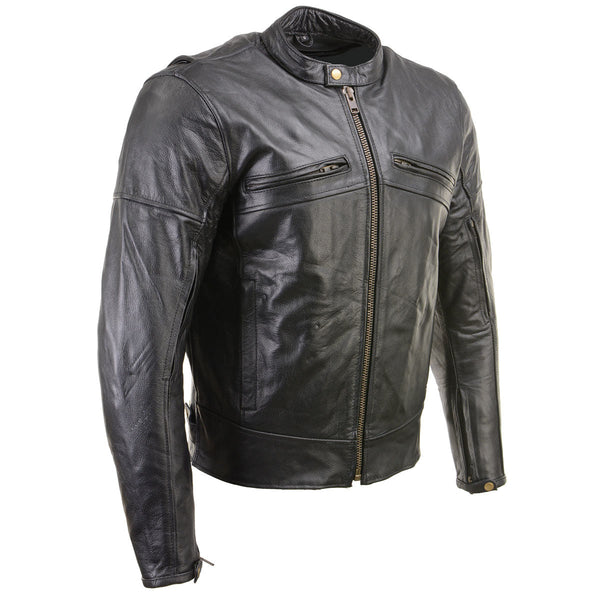 Milwaukee Leather Men's 'The Racer' Premium Black Leather Vented Racer Style Motorcycle Biker Jacket w/ CE Armor - LKM17015