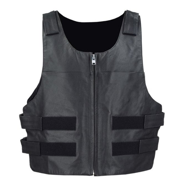 PREMIUM Tactical Style Mens Zippered Leather Club Vests