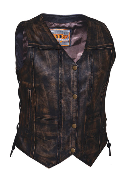 Ladies NEVADA Brown Leather 10 pocket Vest