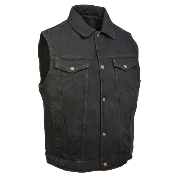 Men’s Snap Front Denim Vest w/ Shirt Collar