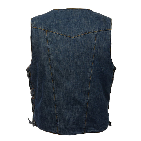 Men’s 10 Pocket Side Lace Denim Vest