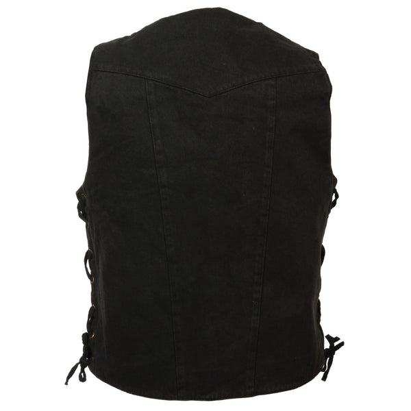 Men’s Black 10 Pocket Side Lace Denim Vest