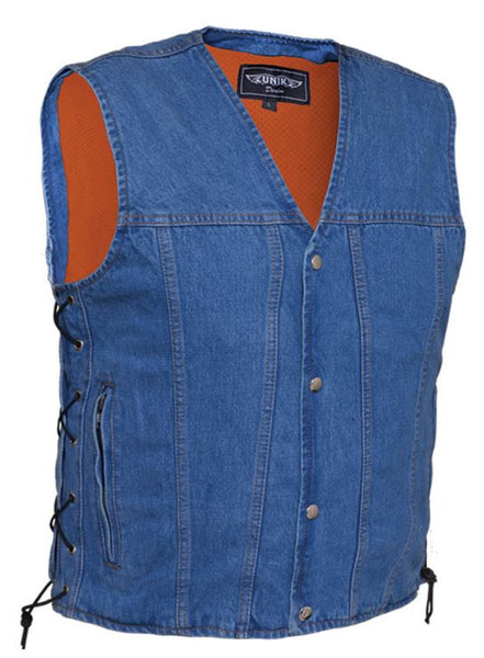 Mens UNIK DENIM Original Blue Vest With Side Laces
