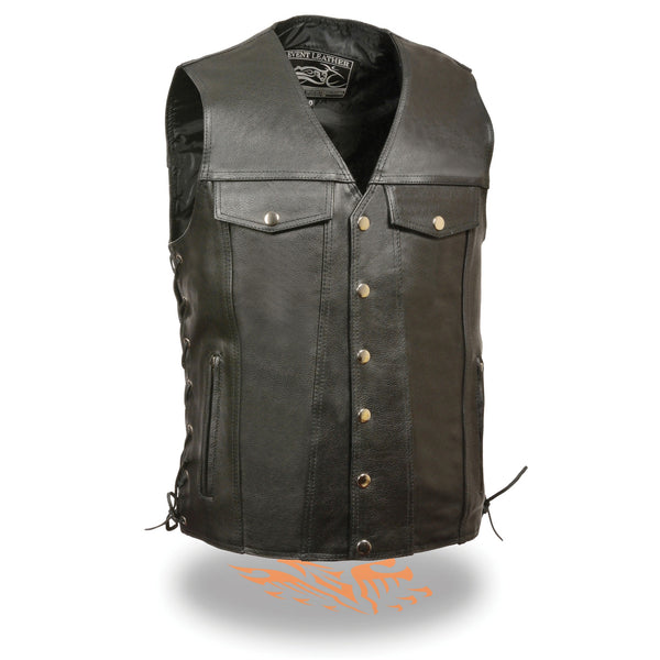 Men’s Black Side Lace Vest w/ Denim Style Pockets – Tall