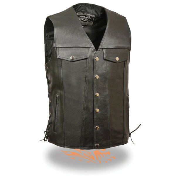 Men’s Black Side Lace Vest w/ Denim Style Pockets