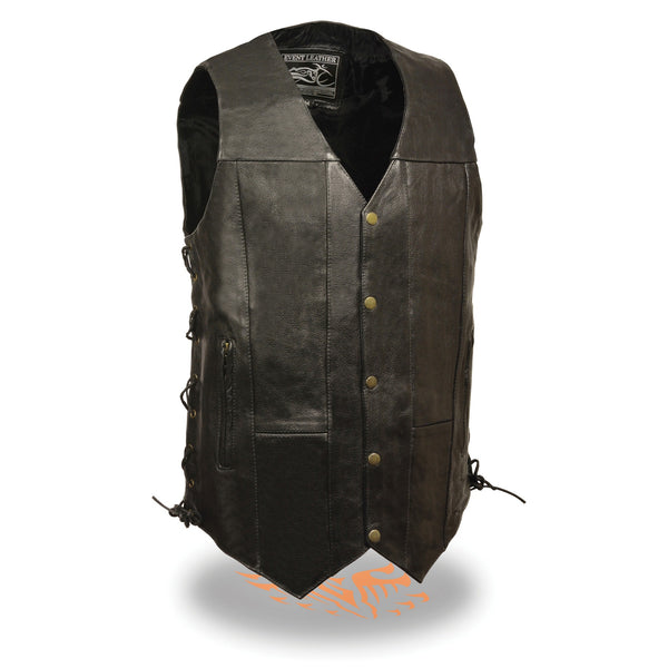 Men’s Black 10 Pocket Side Lace Vest – Tall
