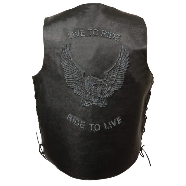 Men’s Black  Side Lace Live to Ride Vest w/ Flying Eagle