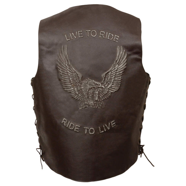 Men’s Black  Side Lace Live to Ride Vest w/ Flying Eagle