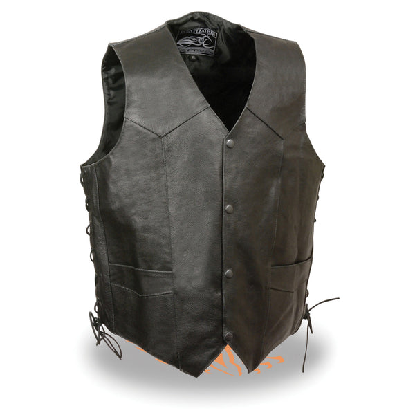 Men’s Side Lace Leather Vest w/ Skull & Cross Bones