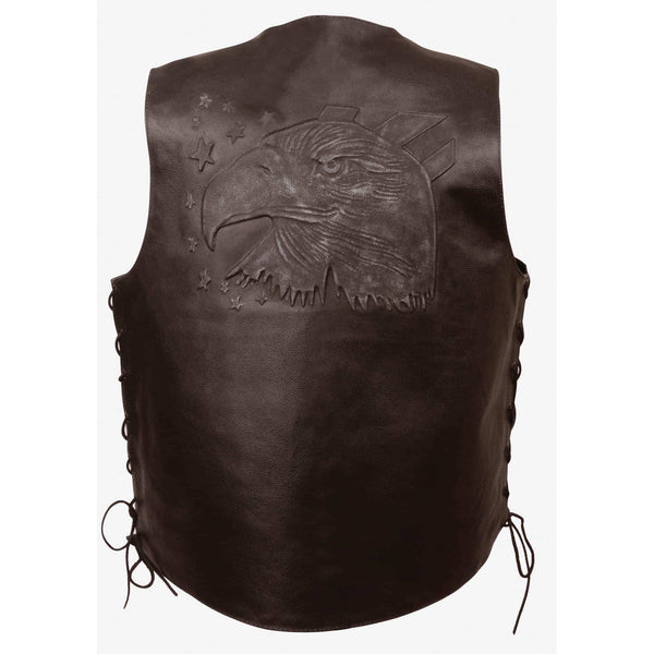 Men’s Side Lace Leather Vest w/ Eagle Head & Stars