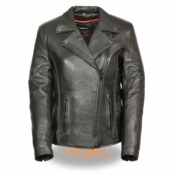 Women’s leather Jacket with Braid & Stud Back Detailing
