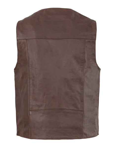 Men’s Western Style Plain Side Vest w/ Buffalo Snaps - Brown