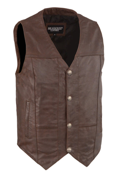 Men’s Western Style Plain Side Vest w/ Buffalo Snaps - Brown