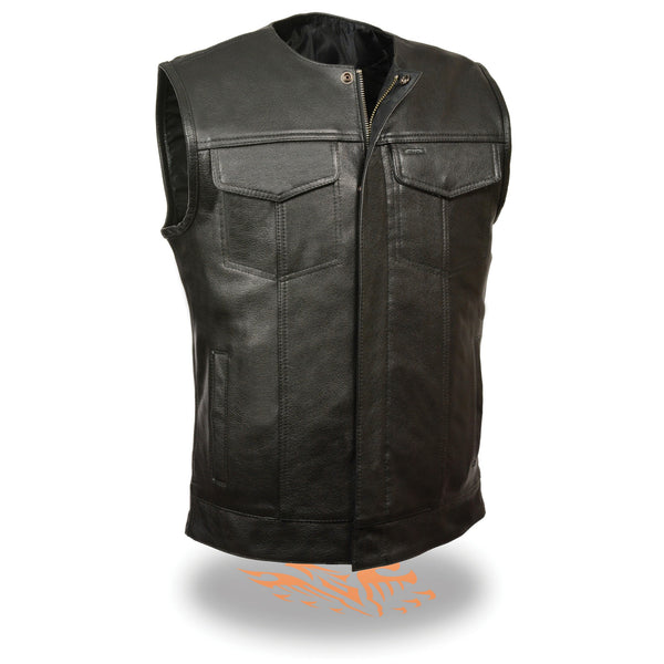 Men’s Black Collarless Snap/Zip Front Club Style Vest