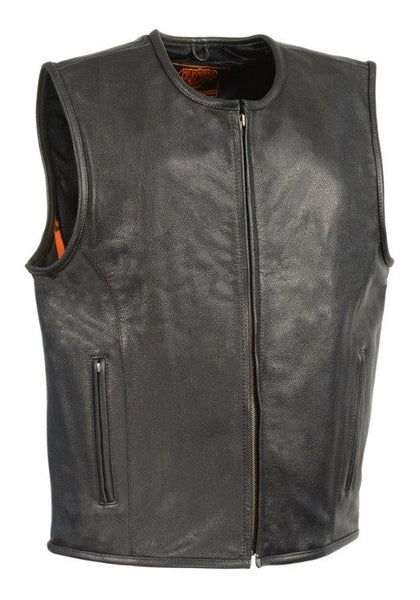 Men’s Zipper Front Leather Vest w/ Seamless Design