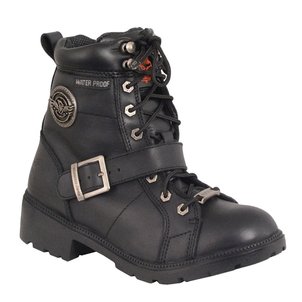 Women’s Waterproof Side Buckle Leather Boot w/ Plain Toe