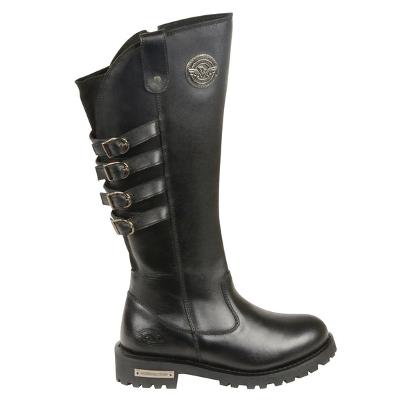 Women’s 15″Inch High Rise Leather Riding Boot w/ Four Calf Buckles