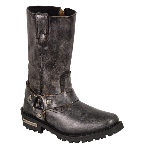 Women’s Distressed Grey 11 Inch Classic Harness Square Toe Boot