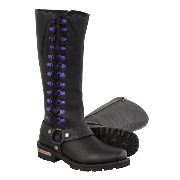 Women’s 14″Inch Leather Harness Boot w/ Purple Accent Lacing