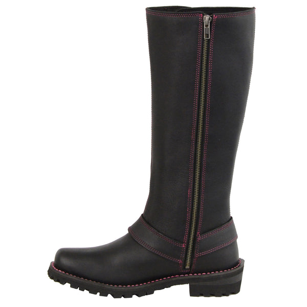 Women’s 14″Inch Leather Harness Boot w/ Fuchsia Accent Lacing