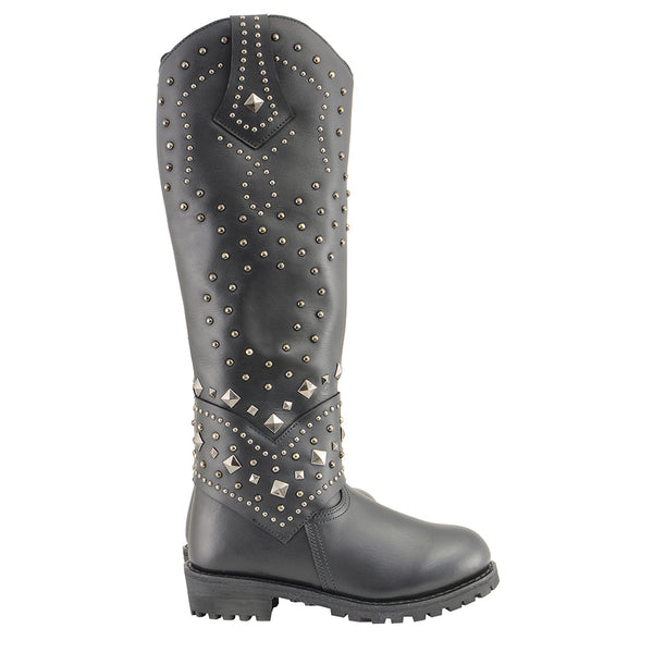 Women’s Extra Tall Studded & Riveted Pull On Western Style Boot