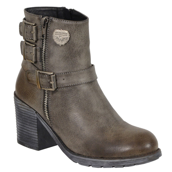 Women’s Grey Triple Buckle Side Zipper Boot w/ Platform Heel