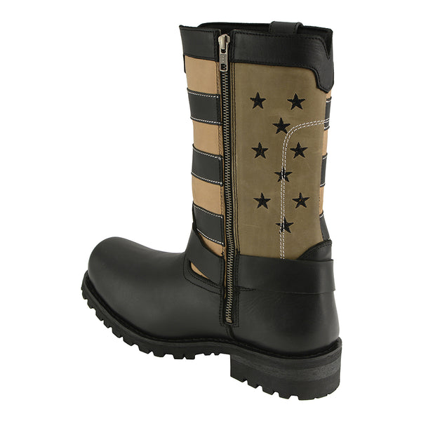 Men’s Black & Tan Stars & Stripes Harness Motorcycle Boot