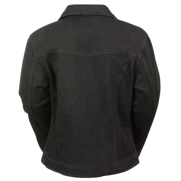 Women’s Zipper Front Black Denim Jacket w/ Studded Spikes