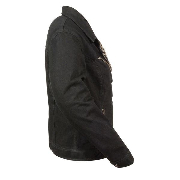 Women’s Zipper Front Black Denim Jacket w/ Studded Spikes