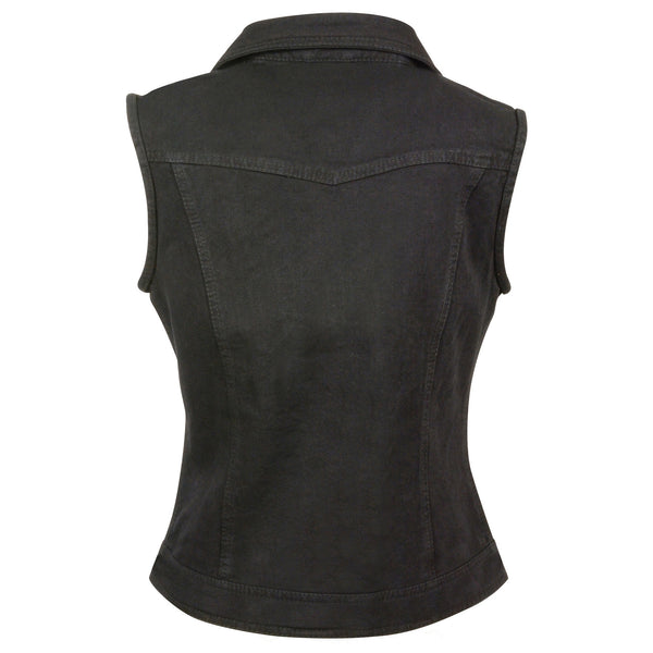 Women’s Zipper Front Black Denim Vest w/ Studded Spikes