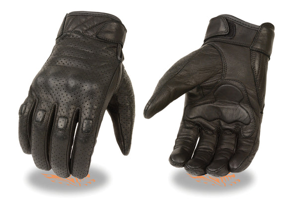 Men’s Perforated Leather Gloves w/ Rubberized Knuckles & Gel Palm