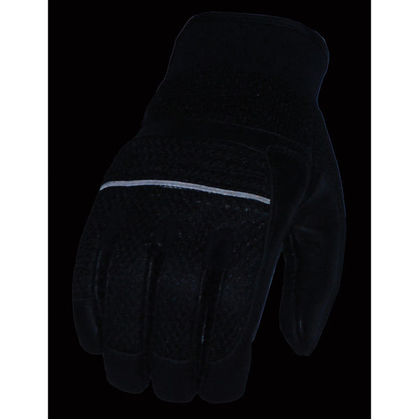 Men’s Leather & Mesh Racing Gloves with Gel Palm, Reflective Piping -Touch Screen Fingers