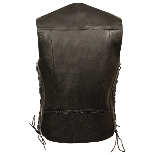 Men’s Black Braided Side Lace Vest w/ Buffalo Snaps