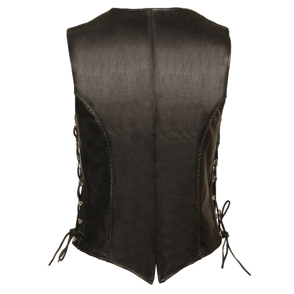 Women’s Black Snap Front Vest w/ Thin Braid