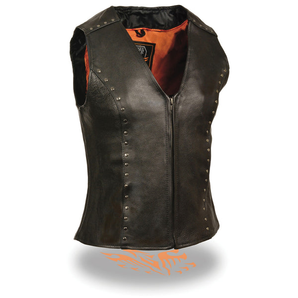 Women’s Black Zipper Front Vest w/ Studding Detail