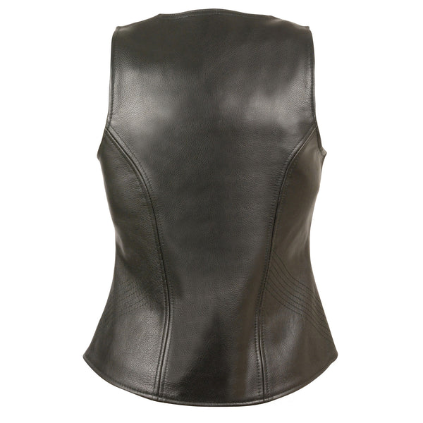 Women’s Black Open Neck Zipper Front Leather Vest