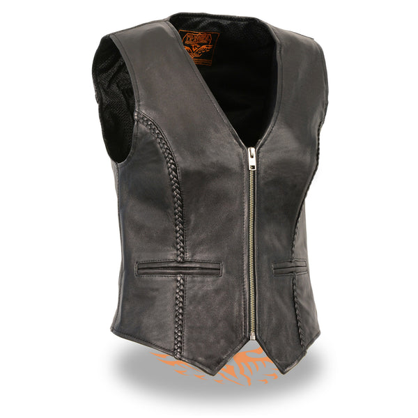 Women’s Black Lightweight Zipper Front Braided Vest