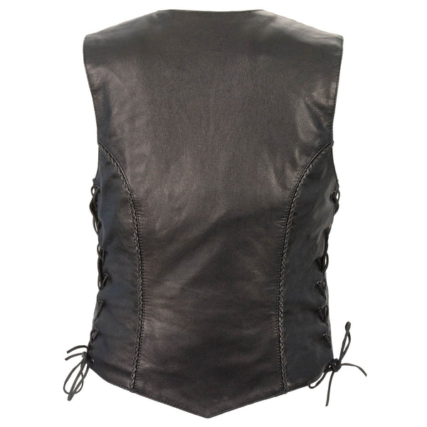 Women’s Black Lightweight Snap Front Vest w/ Thin Braiding Detail
