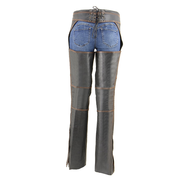 Women’s Laser Cut Accents Leather Chaps w/ Stretch Thighs