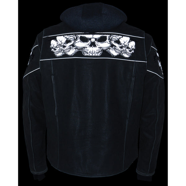 Men’s Distressed Grey Scooter Jacket w/ Reflective Skulls & Removable Hoodie