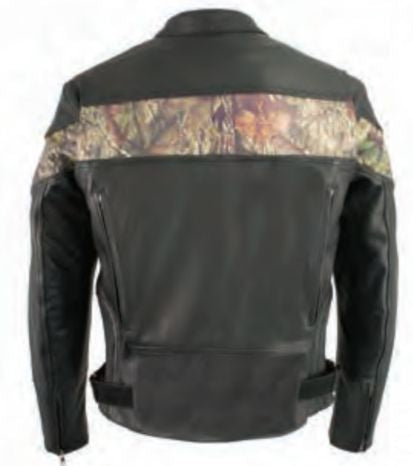 Men’s Side Stretch Leather Racer Jacket W/ Mossy Oak® Camo Print