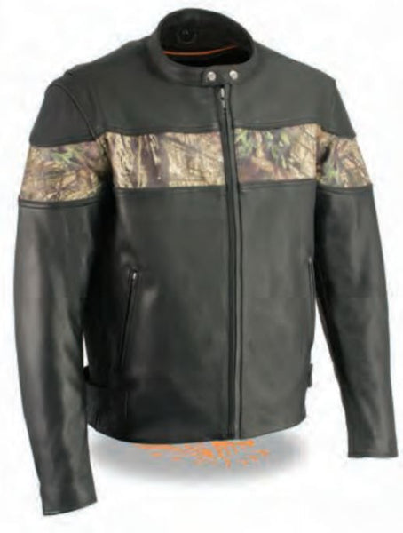 Men’s Side Stretch Leather Racer Jacket W/ Mossy Oak® Camo Print
