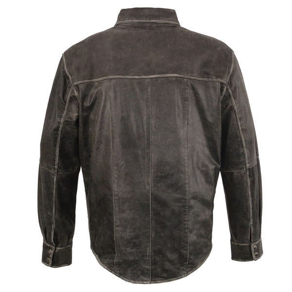 Men’s Distressed Gray Lightweight Leather Snap Front Shirt
