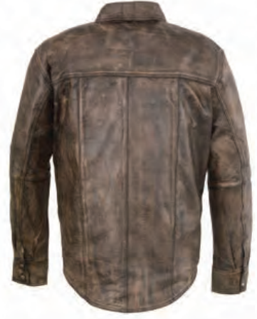 Men’s Distressed Brown Lightweight Leather Snap Front Shirt