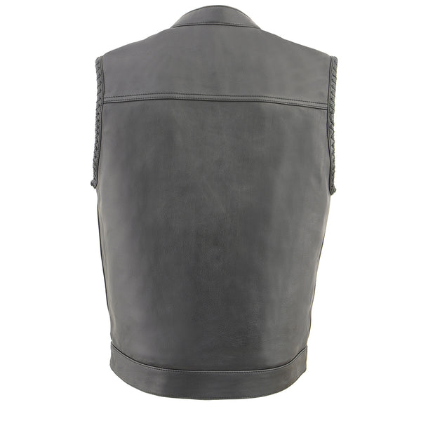 Men’s Club Style Leather Vest with Leather Laced Arm Holes