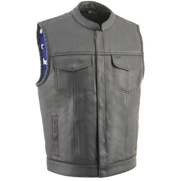 Men’s Club Style Leather Vest with Leather Laced Arm Holes