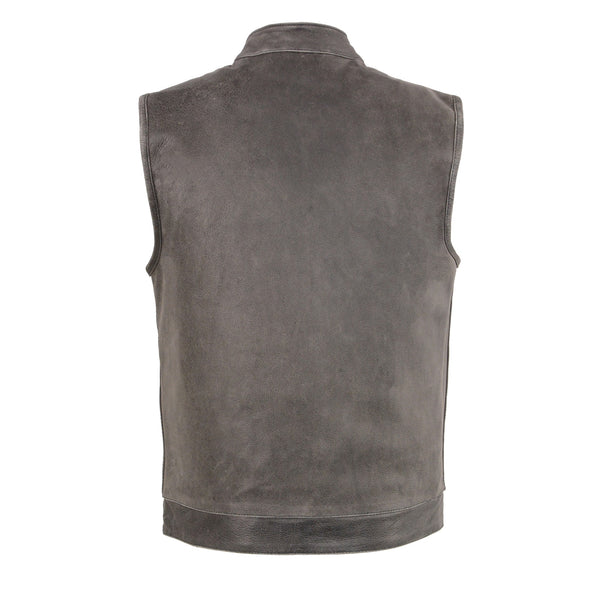 Men’s Distressed Grey Open Neck Snap/Zip Front Club Style Vest